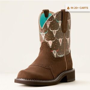 Ariat Brown Western Cowboy Boots with Skull Design